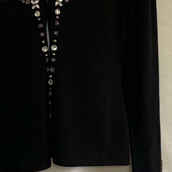 DD-70 BCBG MaxAzria NWT Black Beaded & Rhinestone Long Sleeve Cardigan Size M - Picture 3 of 15